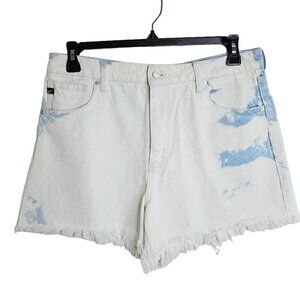 NEW KANCAN Maggie Jean Shorts size 13/30 BLUE & WHITE Denim High Rise Raw Hem
